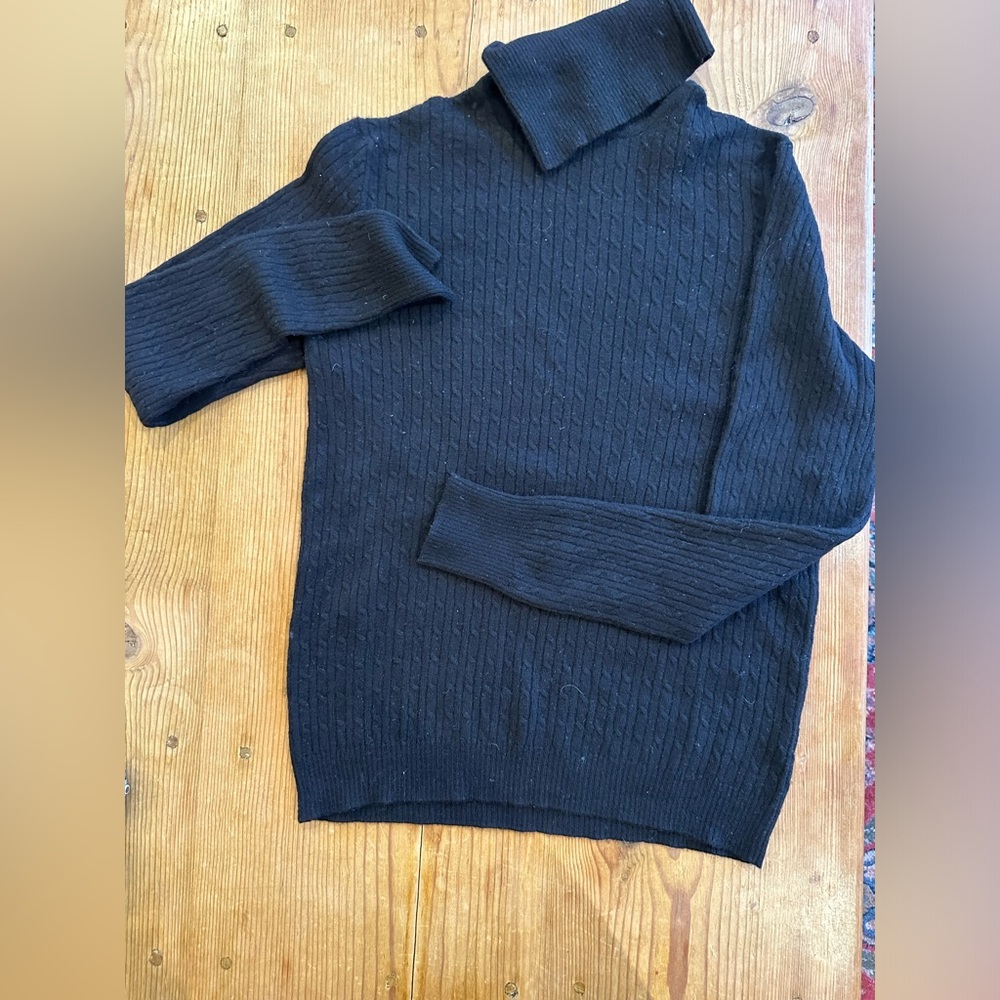 J. Crew Turtleneck wool blend cable knit black sweater